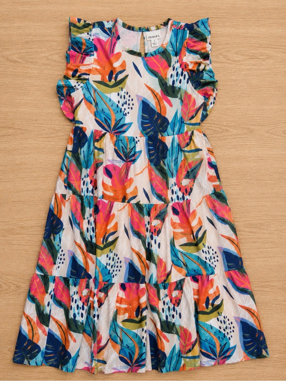 JODIFL Flutter-Sleeve Tiered Dress - White, Blue, Pink, Orange, Green